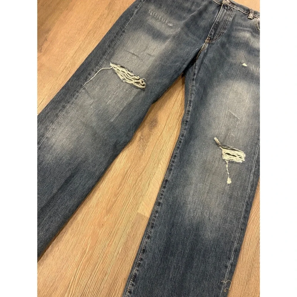 Levis 569 Loose Straight‎ Leg Distressed Blue Denim Jeans Mens 36x30 00569-0282